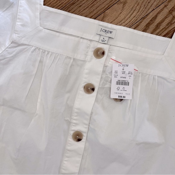 J.Crew Factory Short Sleeve White Blouse Button Detail Front Square Neck Large - Picture 2 of 6
